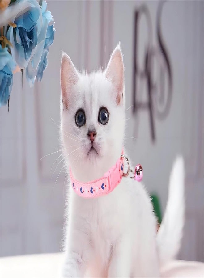 TELEYI Small Dog Collar and Leash Set with Bell,Pink Love Nylon Cat Collar Girl Female Cute Fancy Puppy Collar with Bells for XXS XS Little Kitten Boys Pet Dogs,Neck 7-12 Inch - Image 2